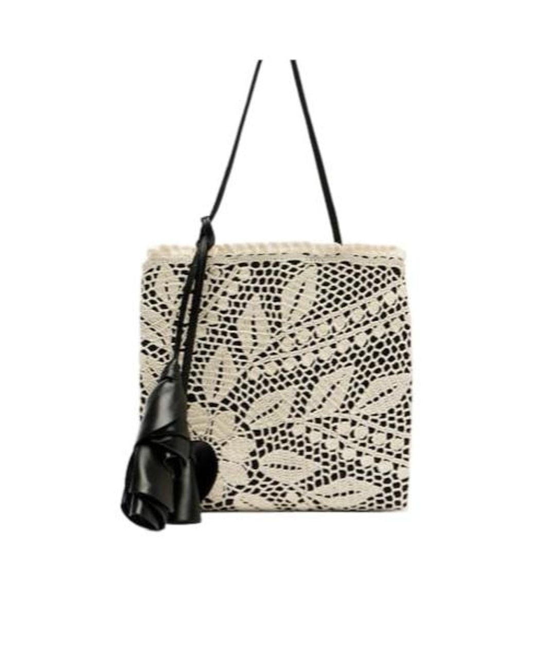 Magda Butrym White Julia Small Crochet Leather-Trimmed Tote Bag