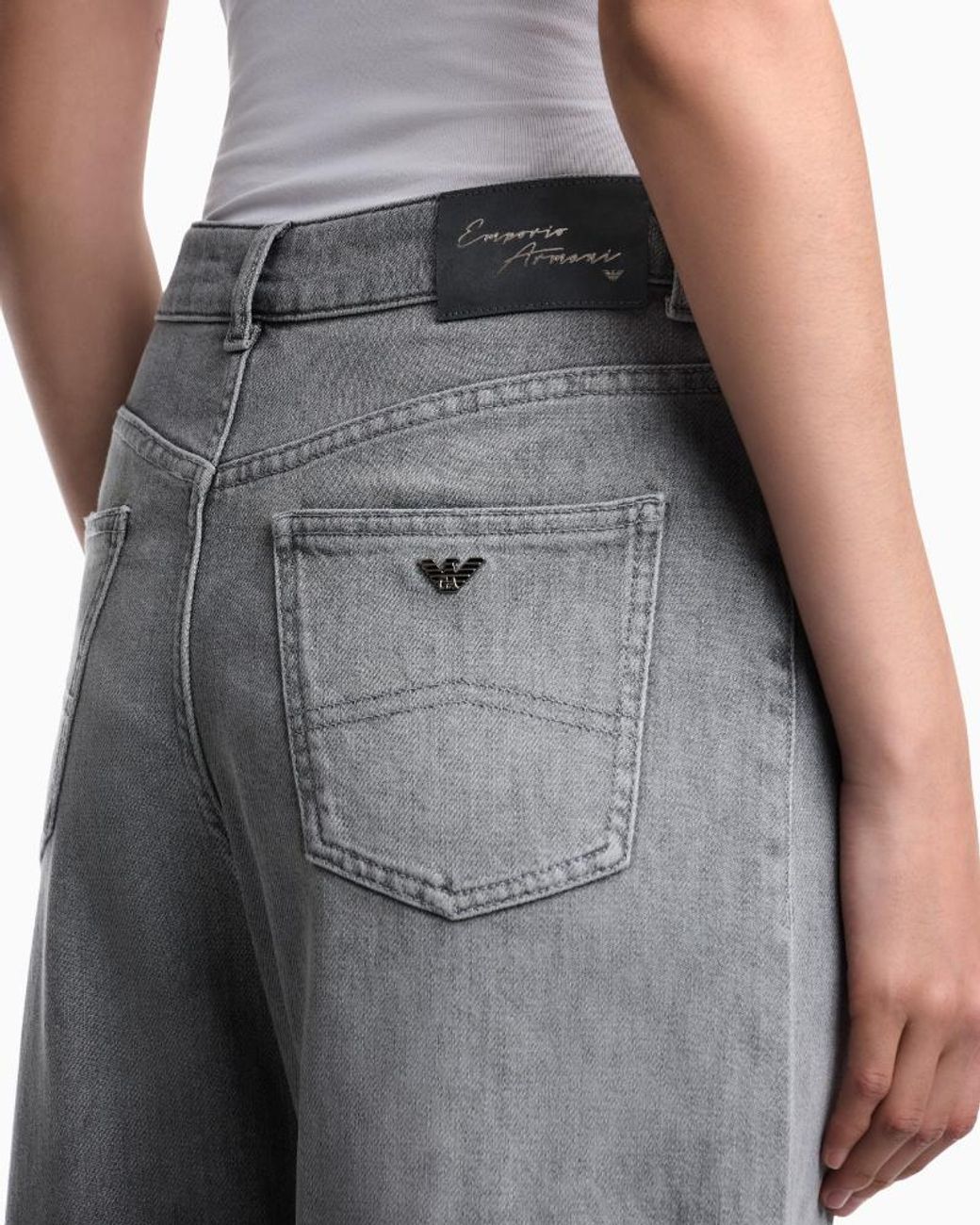 Emporio Armani Gray Logo-Plaque Turn-Up Jeans