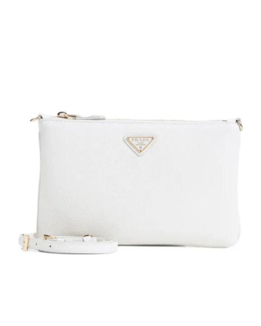Prada White Triangle Logo Shoulder Bag