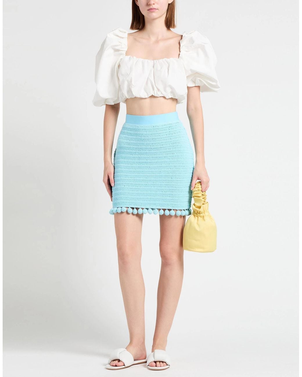 Burberry Blue Solid Color Knit Midi Skirt