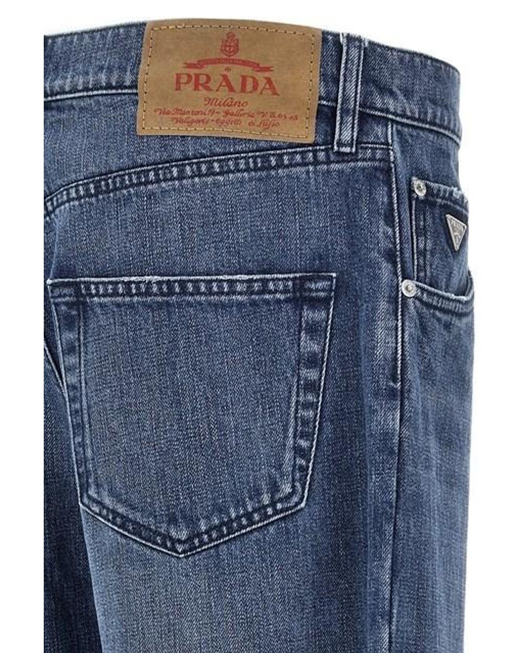 Prada Blue Logo Patch Straight Leg Jeans for men