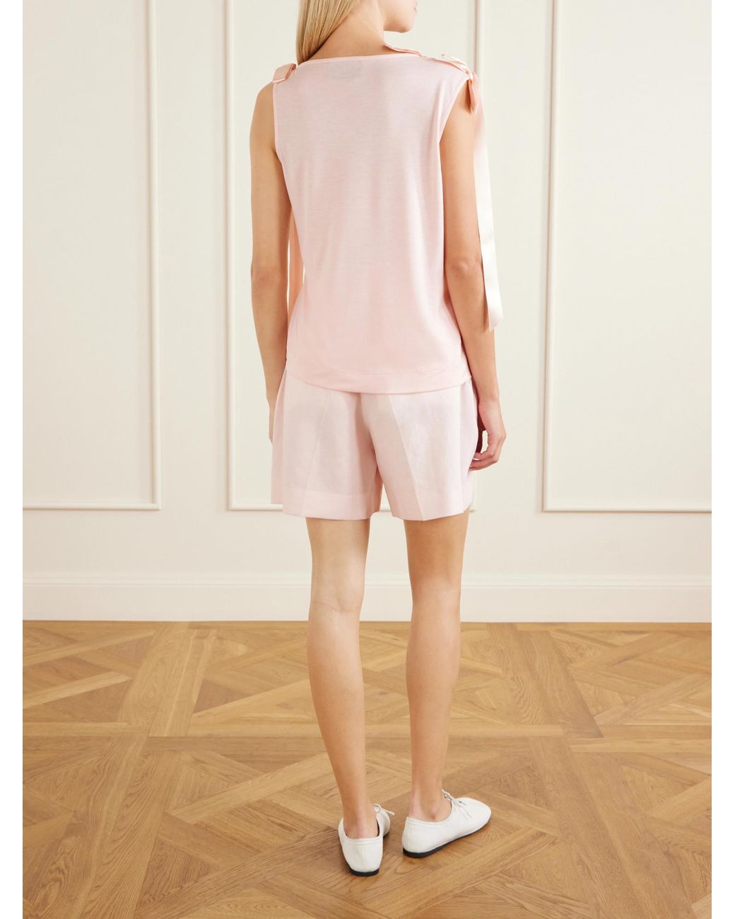 Simone Rocha Pink Bow-Trimmed Jersey Tank