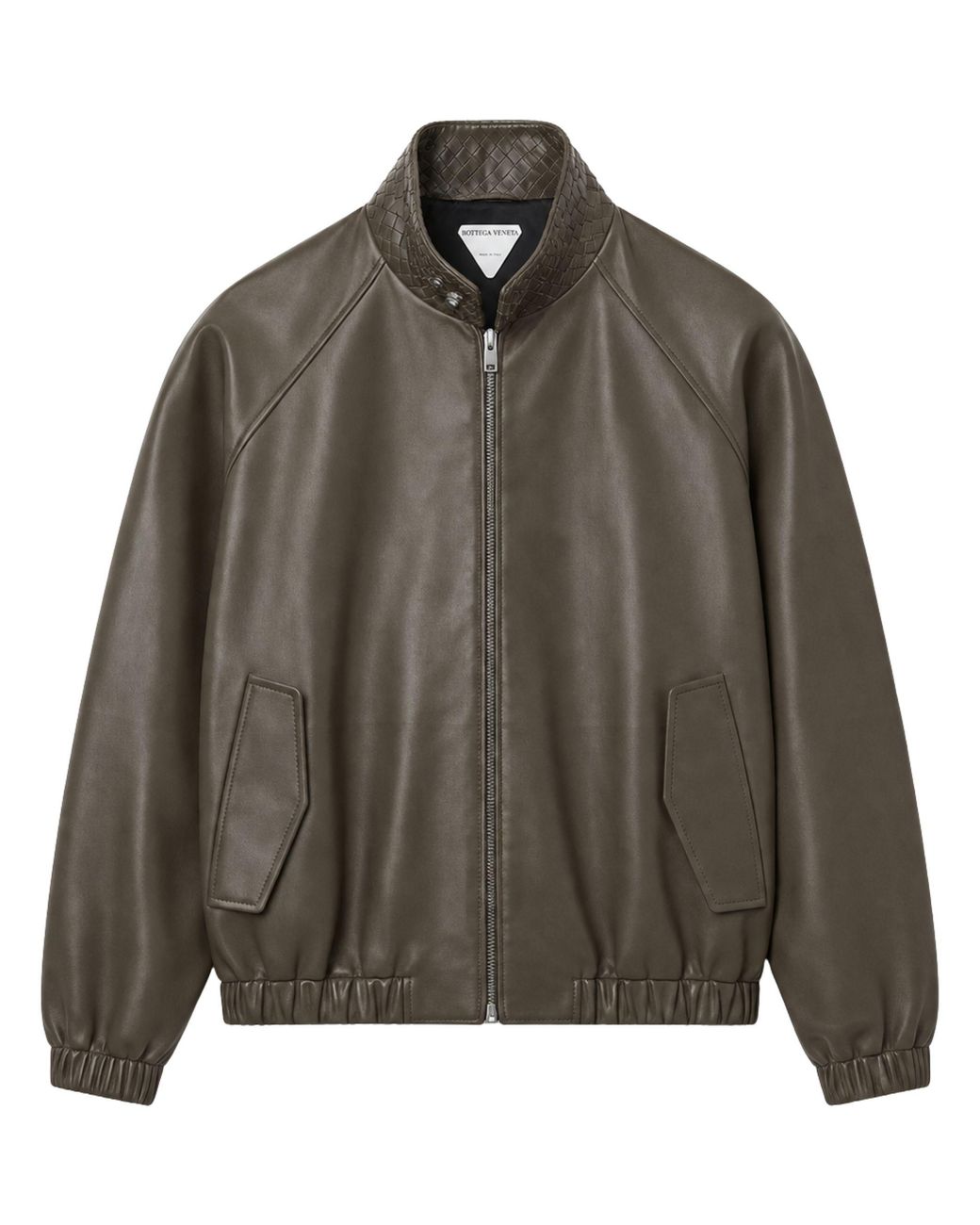 Bottega Veneta Brown Intrecciato Collar Leather Jacket for men