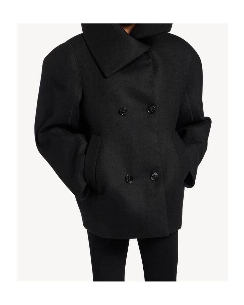 Balenciaga Black Asymmetrical Neck Caban Coat