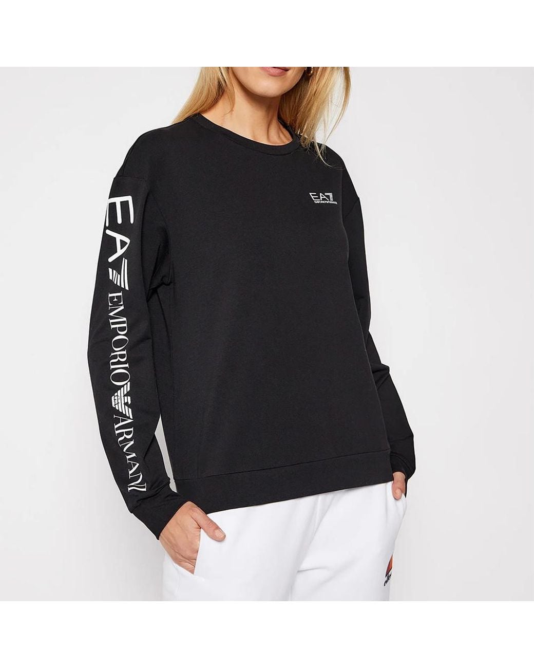 EA7 Black Round-Necked Logo Sweater