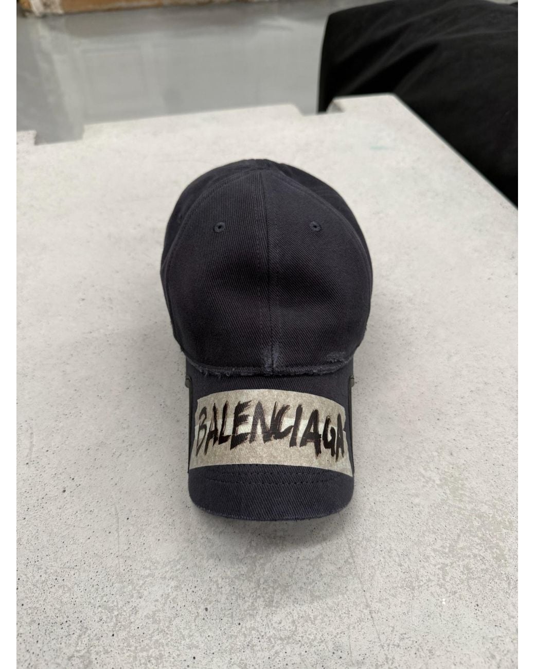 Balenciaga Black Masking Tape Distressed Baseball Cap for men