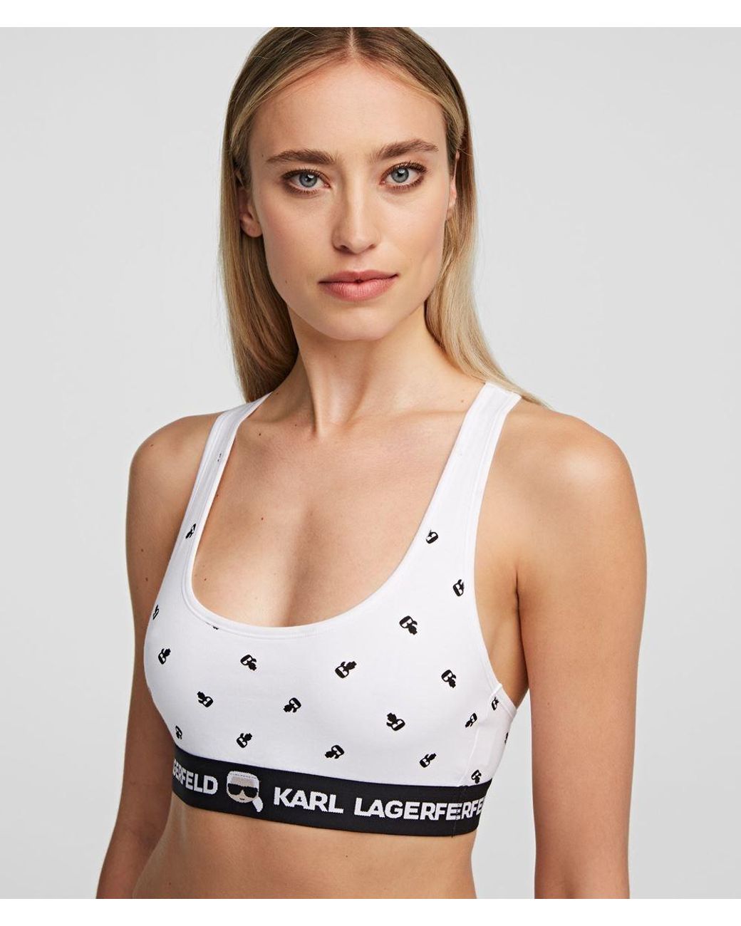 Karl Lagerfeld White Ikonik Logo Bralette
