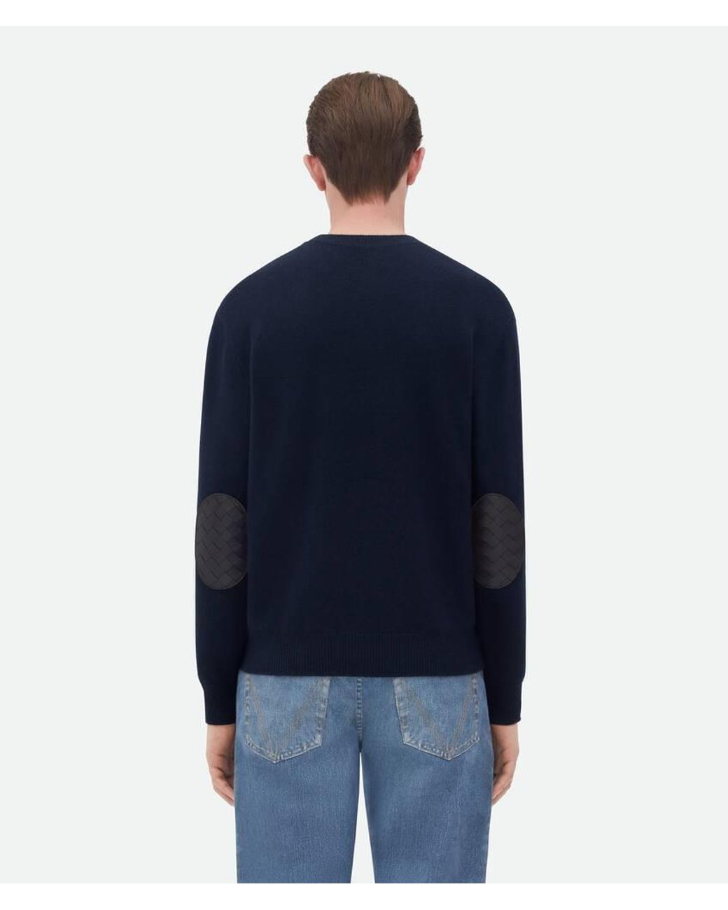 Bottega Veneta Blue Intrecciato Leather Patch Jumper for men