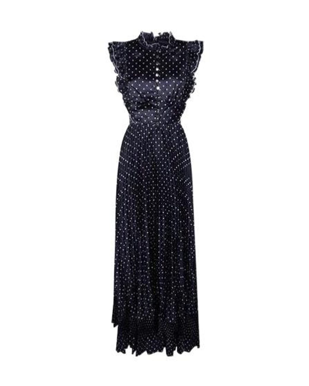 Self-Portrait Blue Ruffled Polka-Dot Maxi Dress