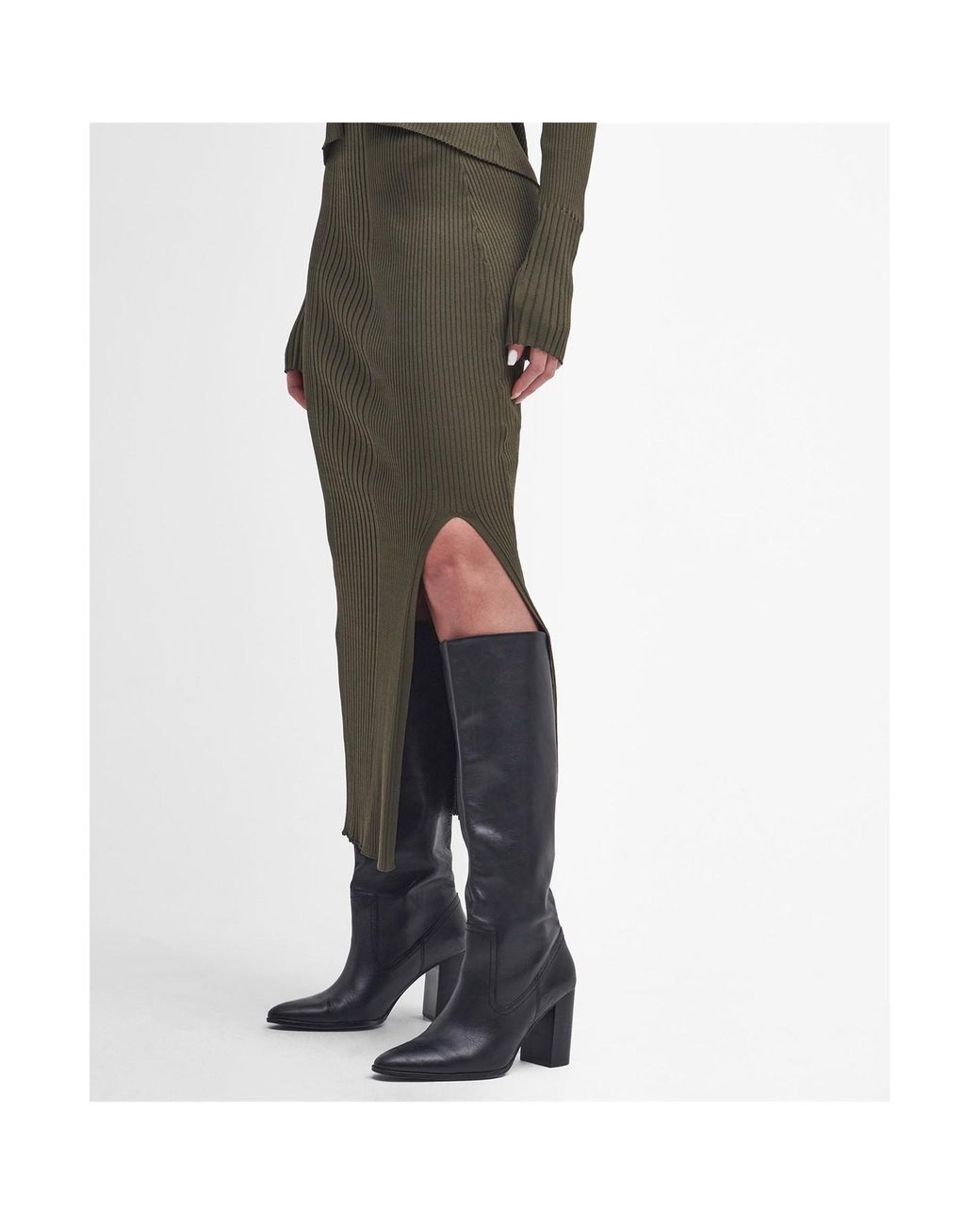 Barbour Green Mondale Knitted Midi Skirt