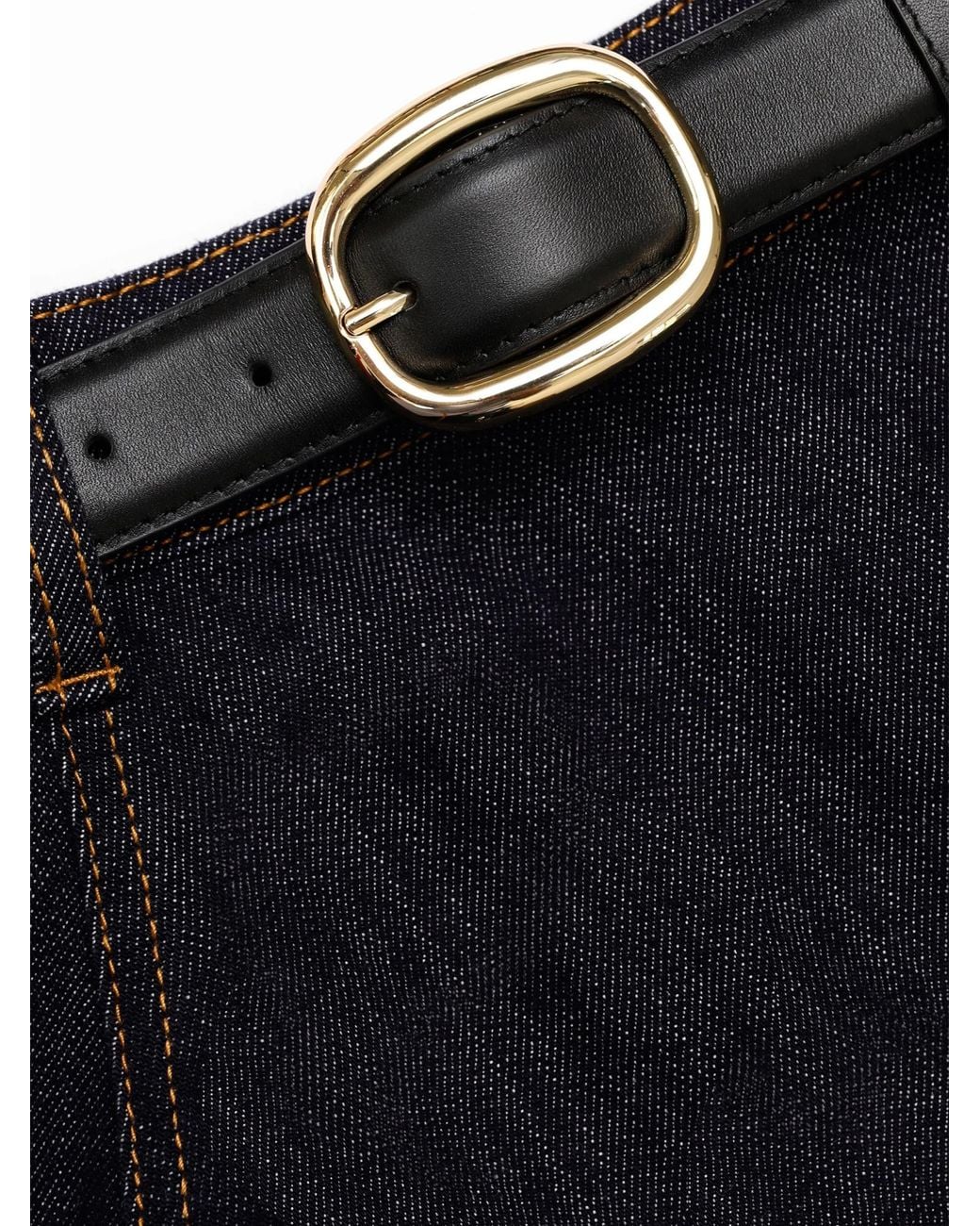 Self-Portrait Black Denim Flared Midi Skirt
