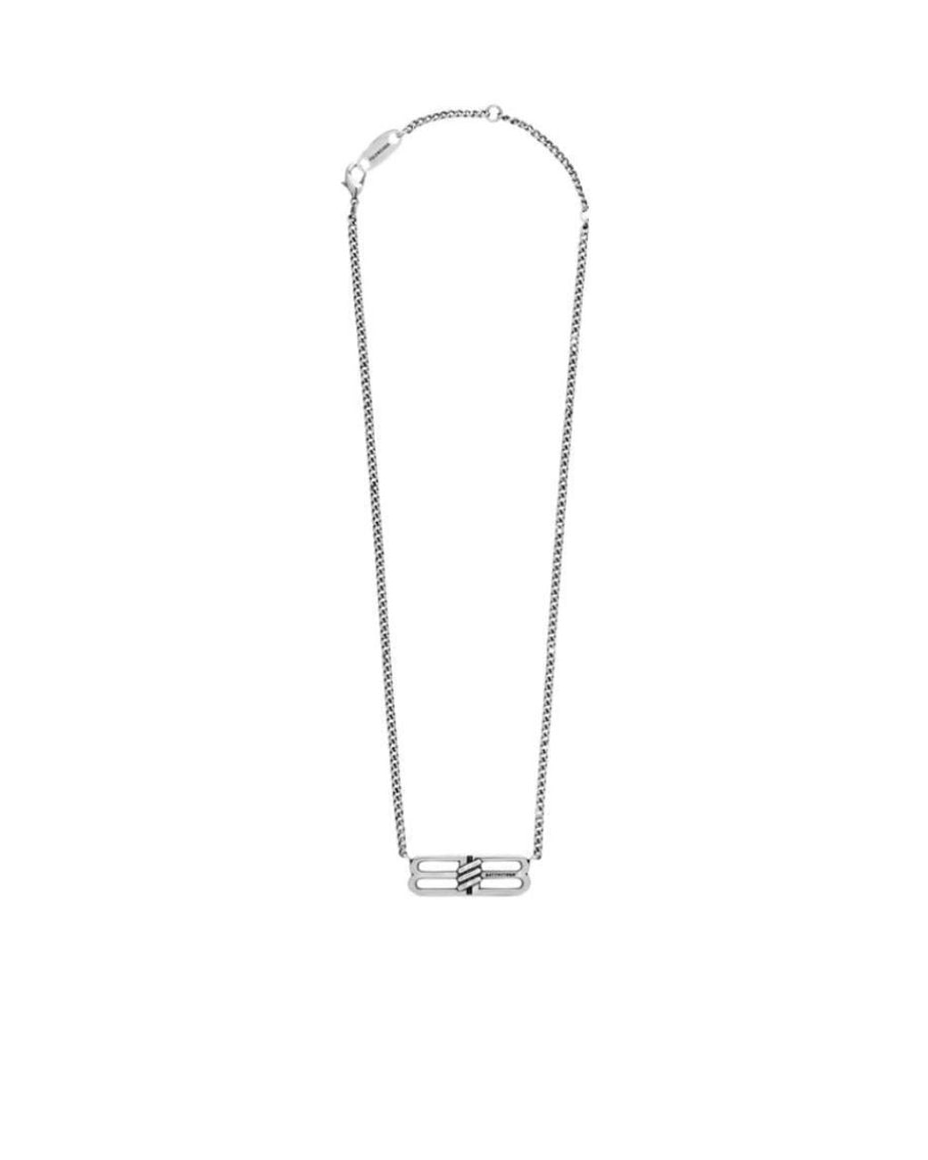 Balenciaga White Bb Icon Logo Charm Necklace