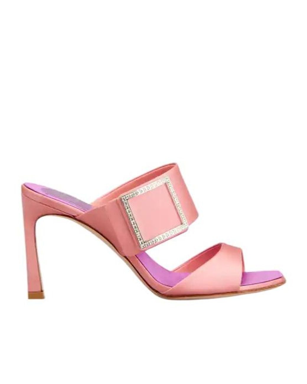 Roger Vivier Pink Trompette Satin Mules