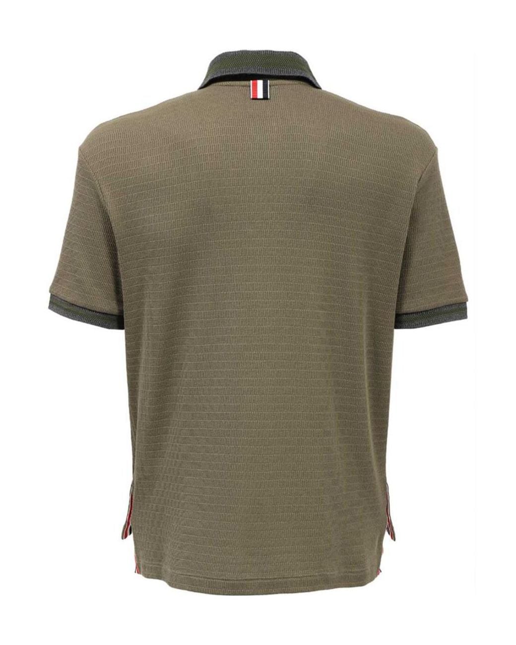 Thom Browne Green Pointelle Stripe Detailed Polo Shirt for men