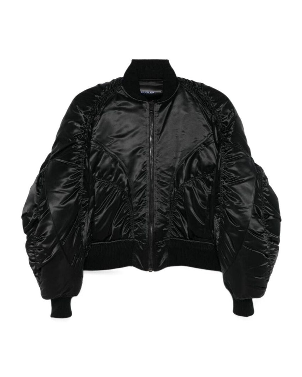 Mugler Black Satin Bomber Jacket