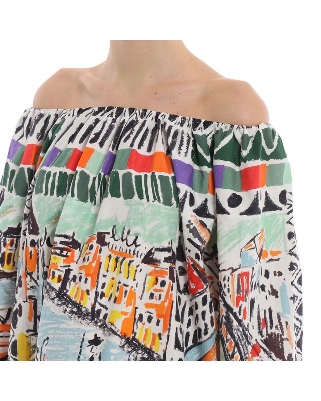 Prada Gray Strapless Print Blouse