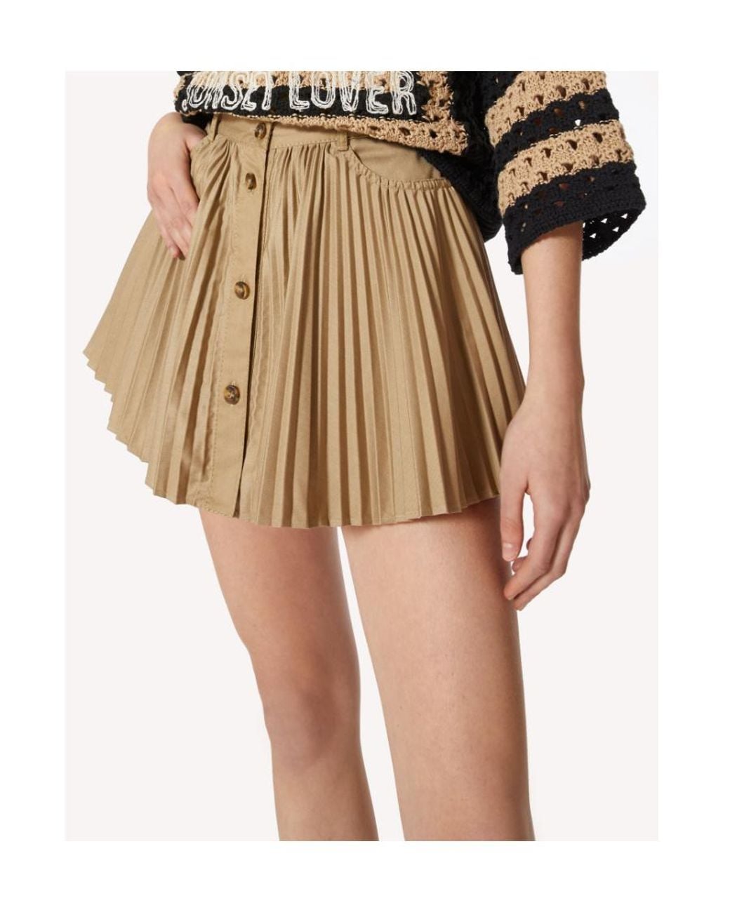 RED Valentino Natural Pleated Button-Front Mini Skirt