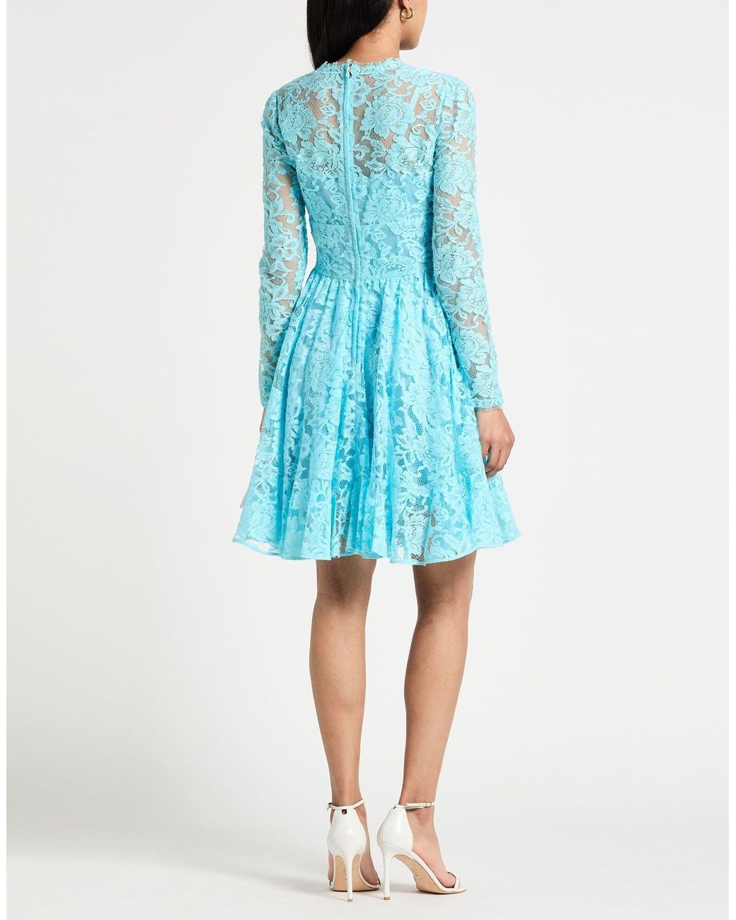 Dolce & Gabbana Blue Long-Sleeved V-Neck Lace Dress