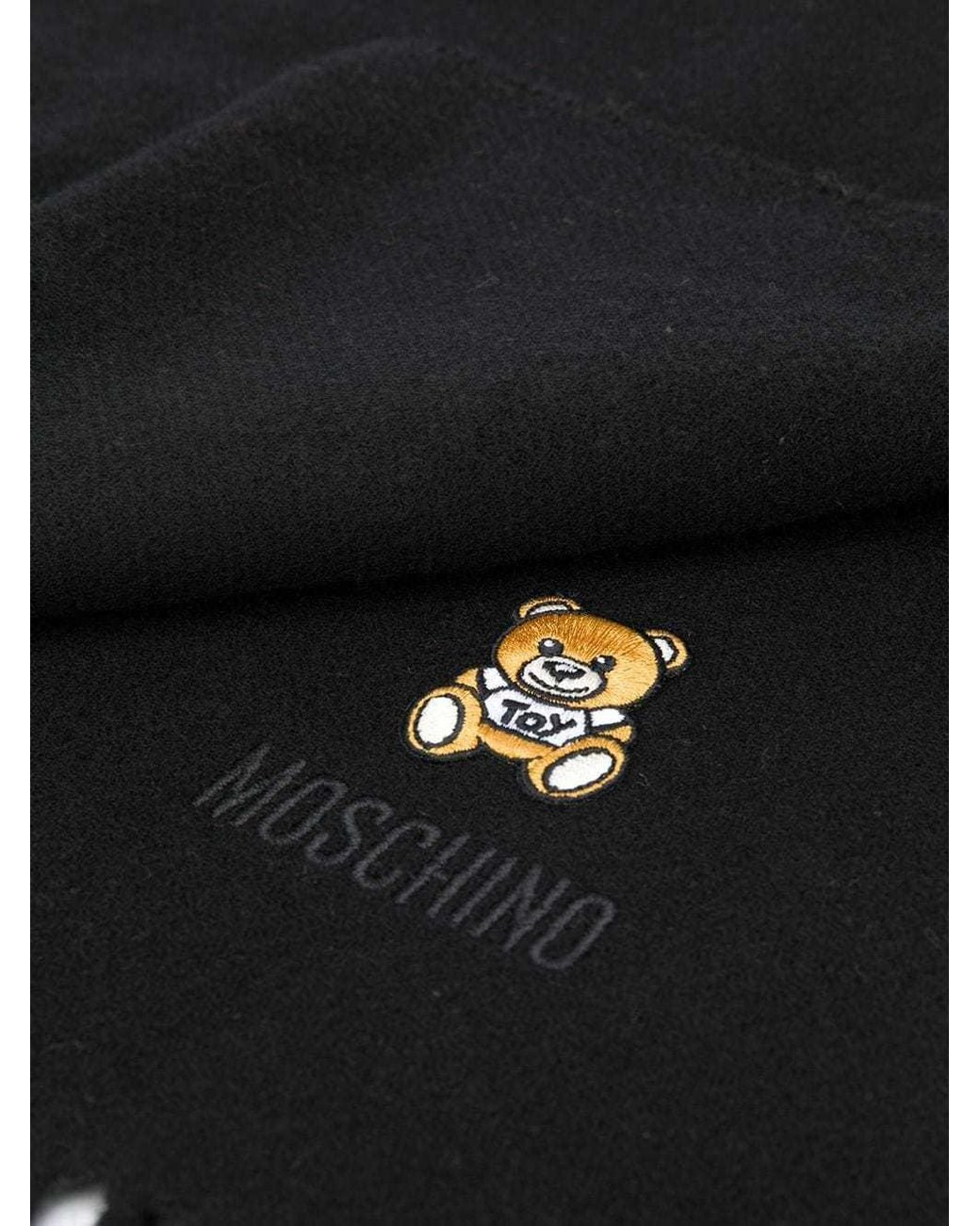 Moschino Black Logo-Embroidered Fringed Scarf for men