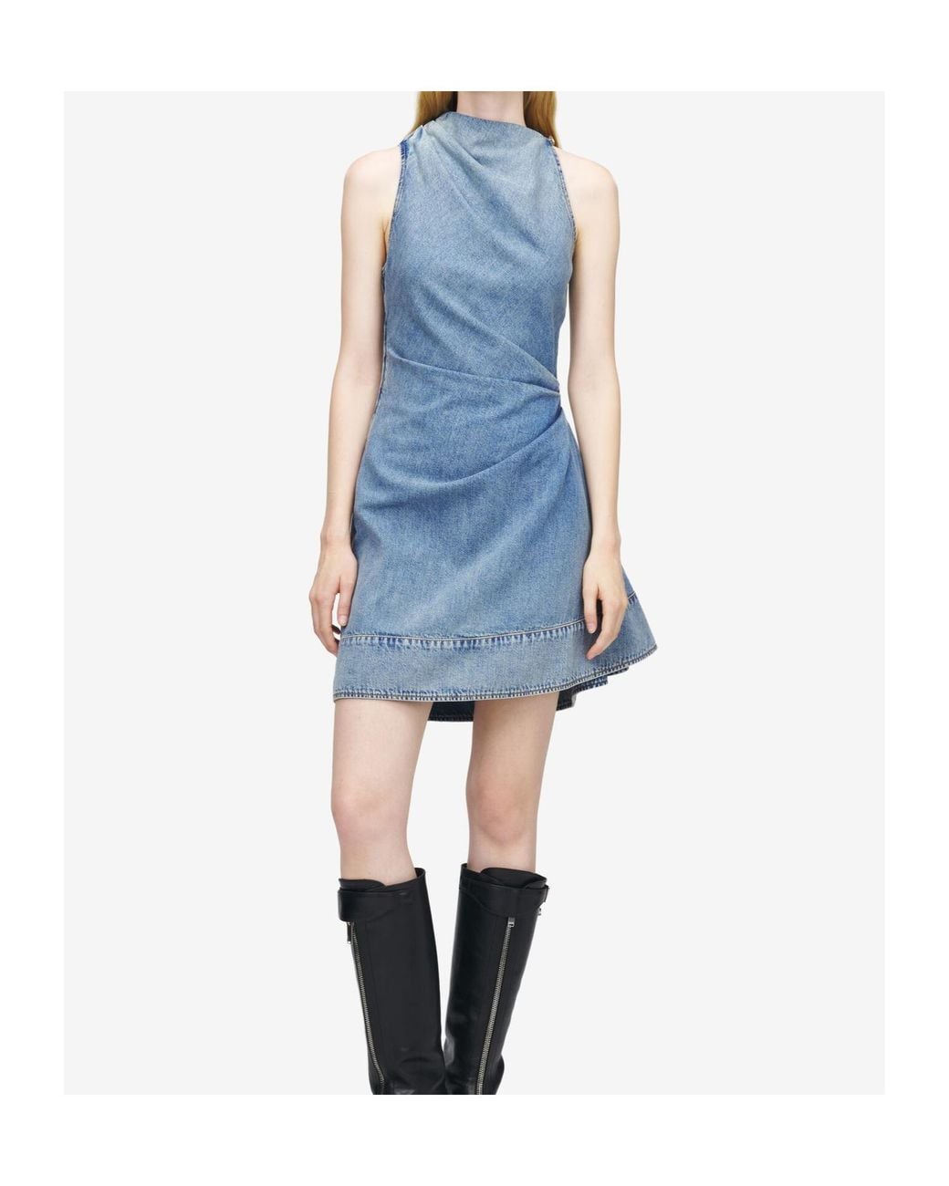 McQueen Denim Asymmetric Mini Dress in Blue | Lyst