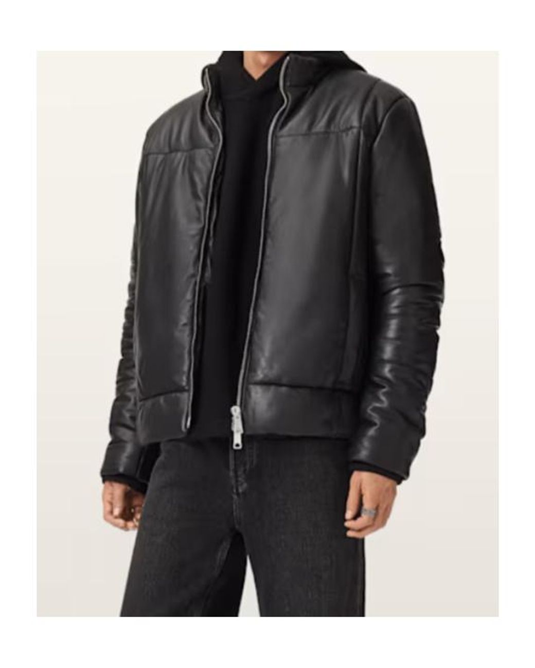 AllSaints Black Leather Furse Puffer Jacket for men