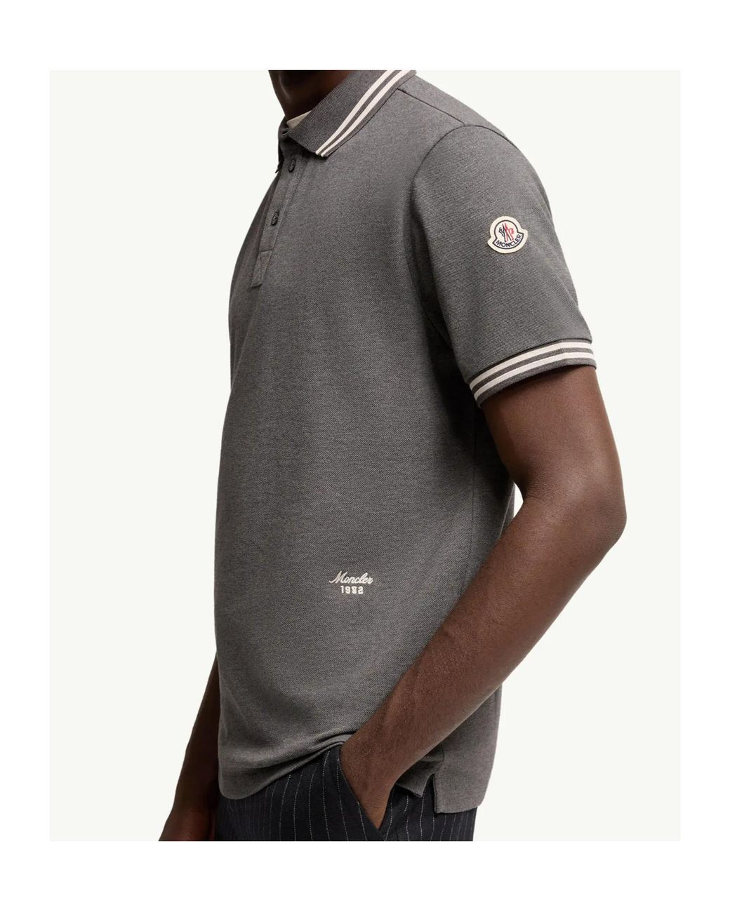 Moncler Gray Striped Trim Piqué Polo Shirt for men