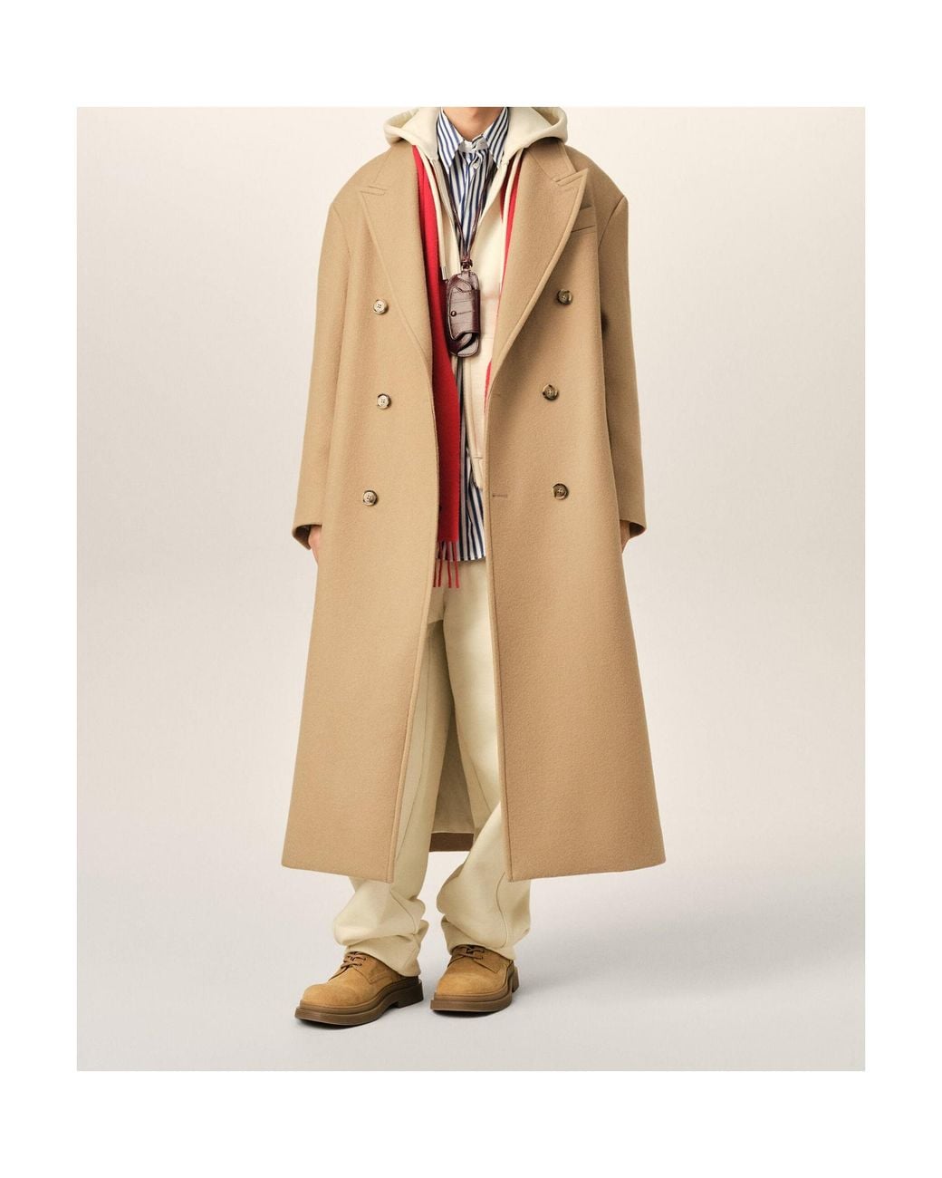 AMI Natural Double-Breasted Mid-Length Coat for men