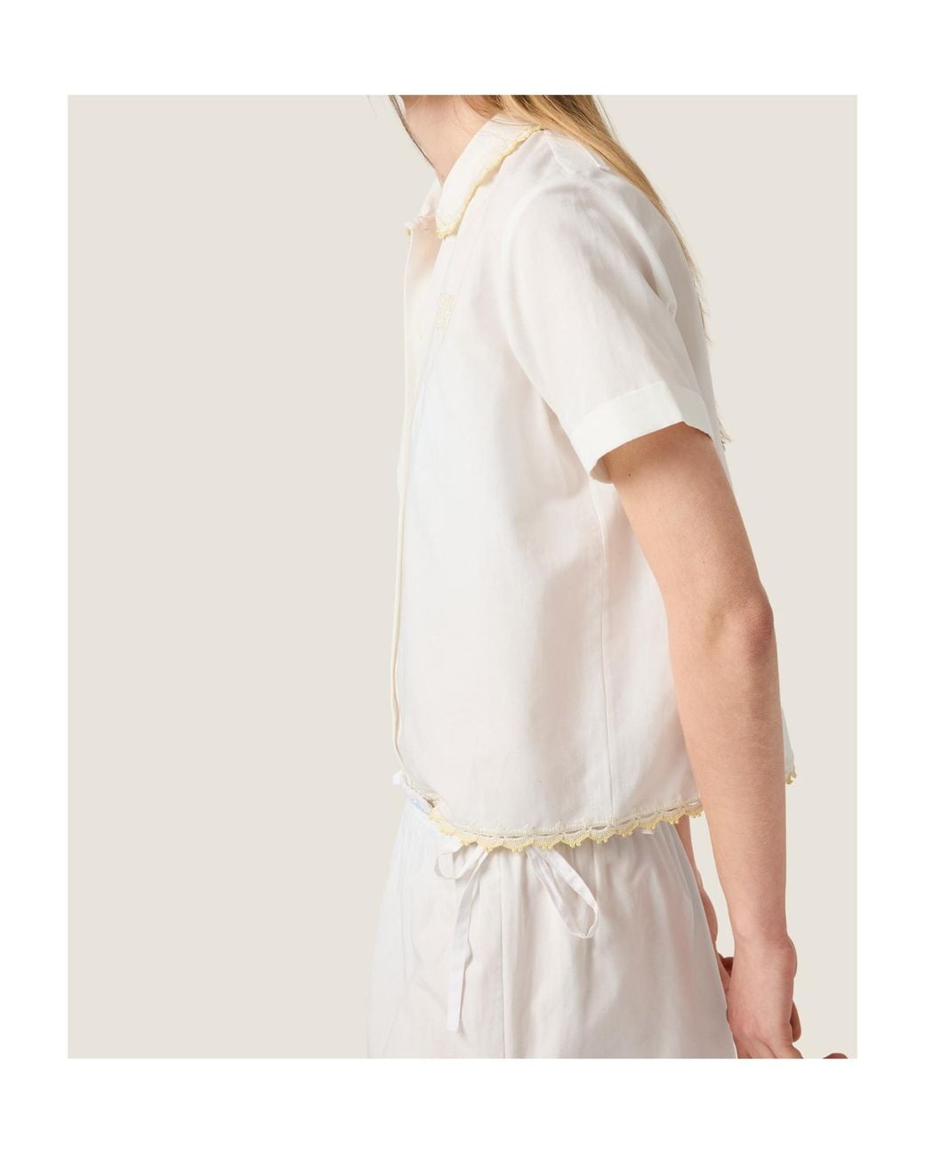 Miu Miu White Embroidered Slub Poplin Shirt
