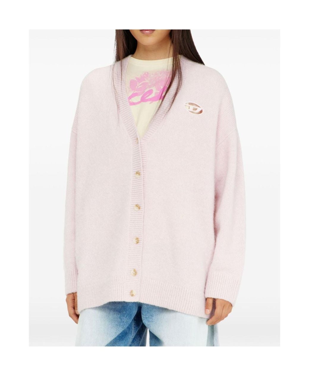DIESEL Pink M-Areela Oval D Logo Cardigan