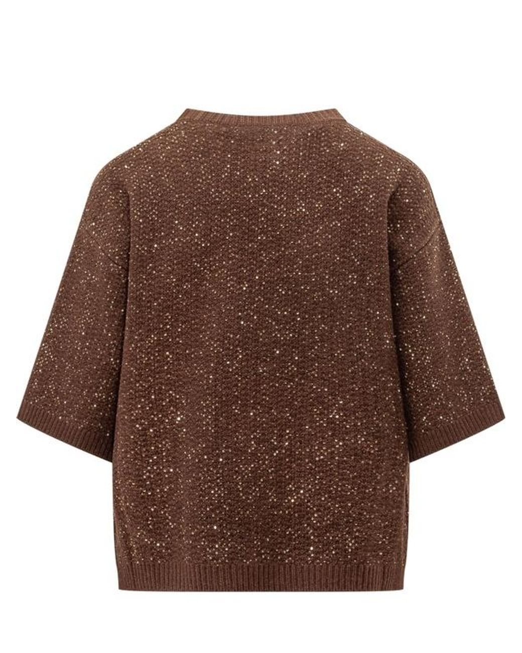 Fabiana Filippi Brown Sequinned Short-Sleeve Knitted Top