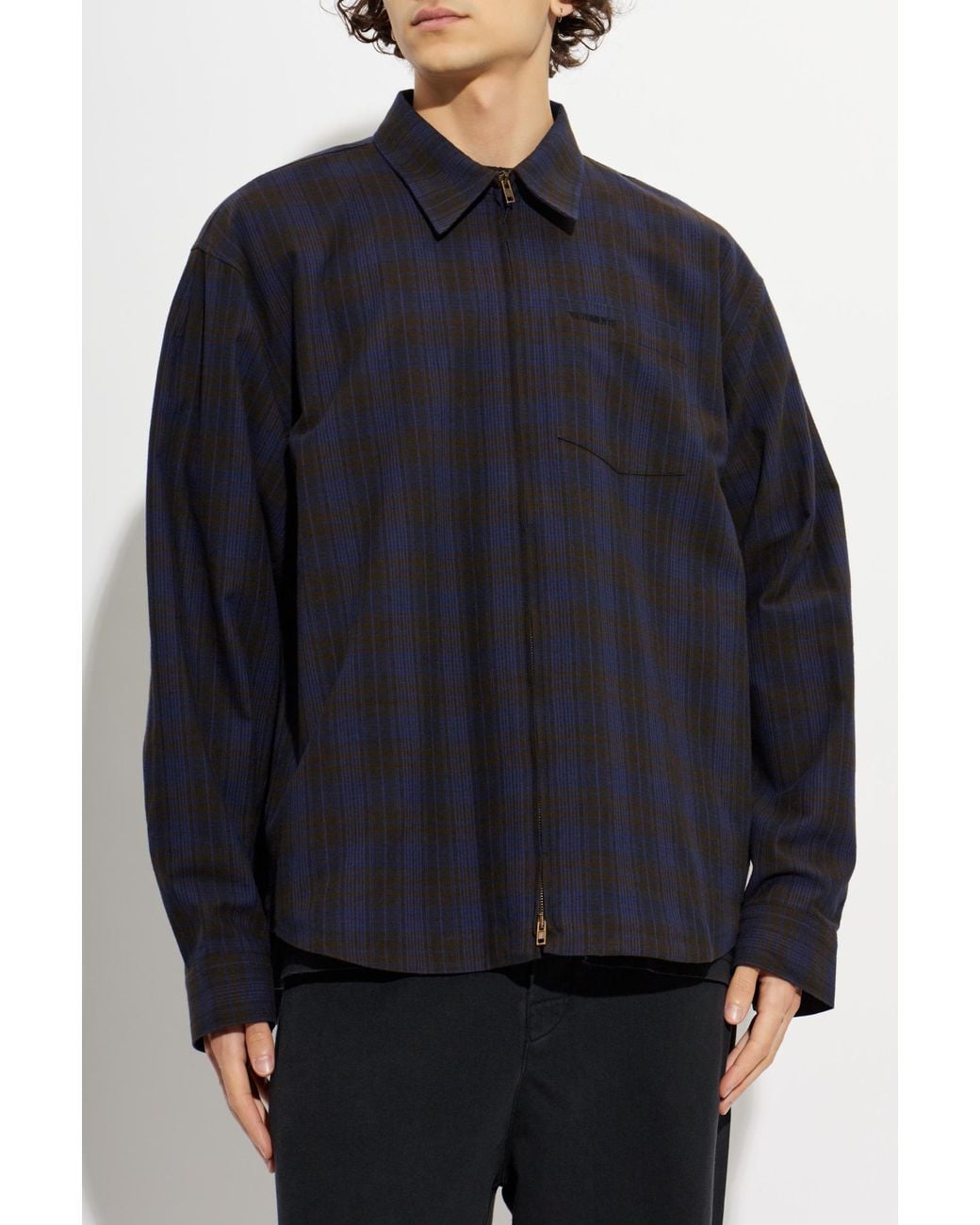 Vetements Blue Checked Zip-Front Shirt for men