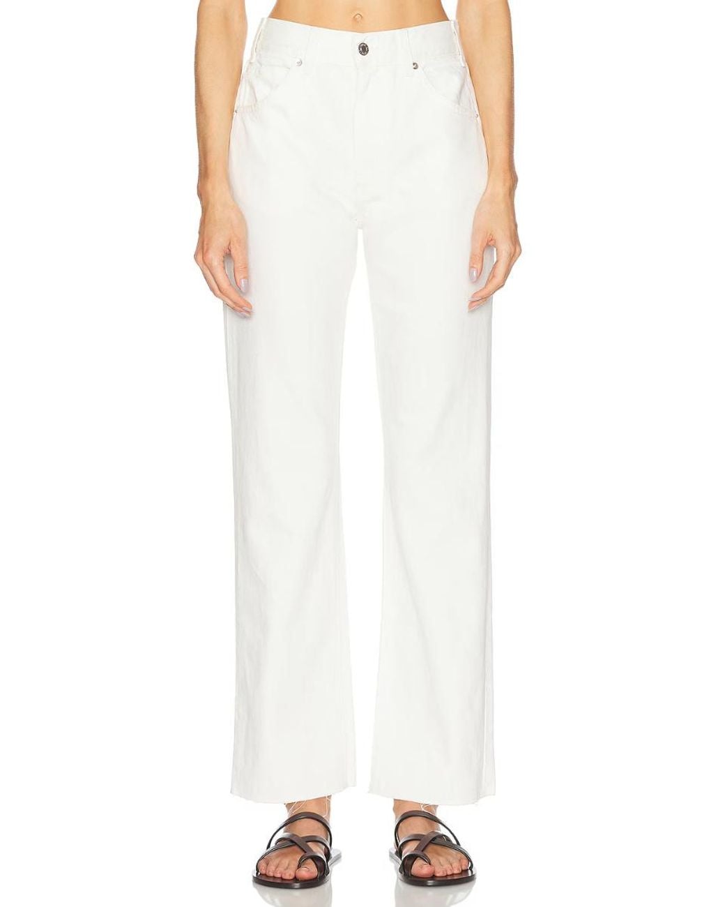 Nili Lotan White Calla Frayed High-Rise Straight-Leg Jeans