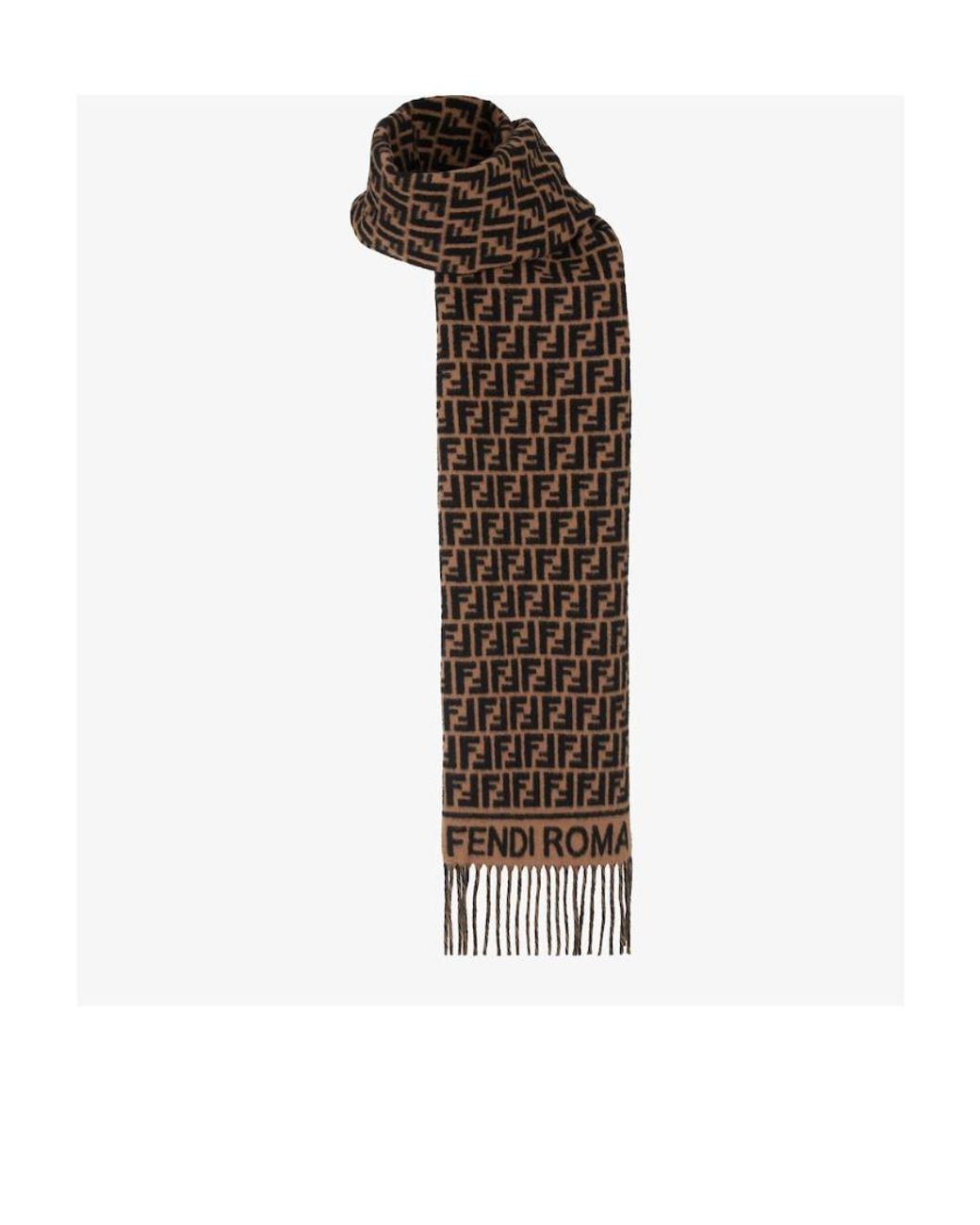 Fendi Brown Ff Jacquard Fringed Scarf