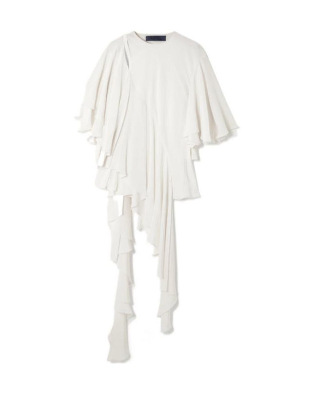 Sharon Wauchob White Asymmetric Ruffled Cutout Silk Top
