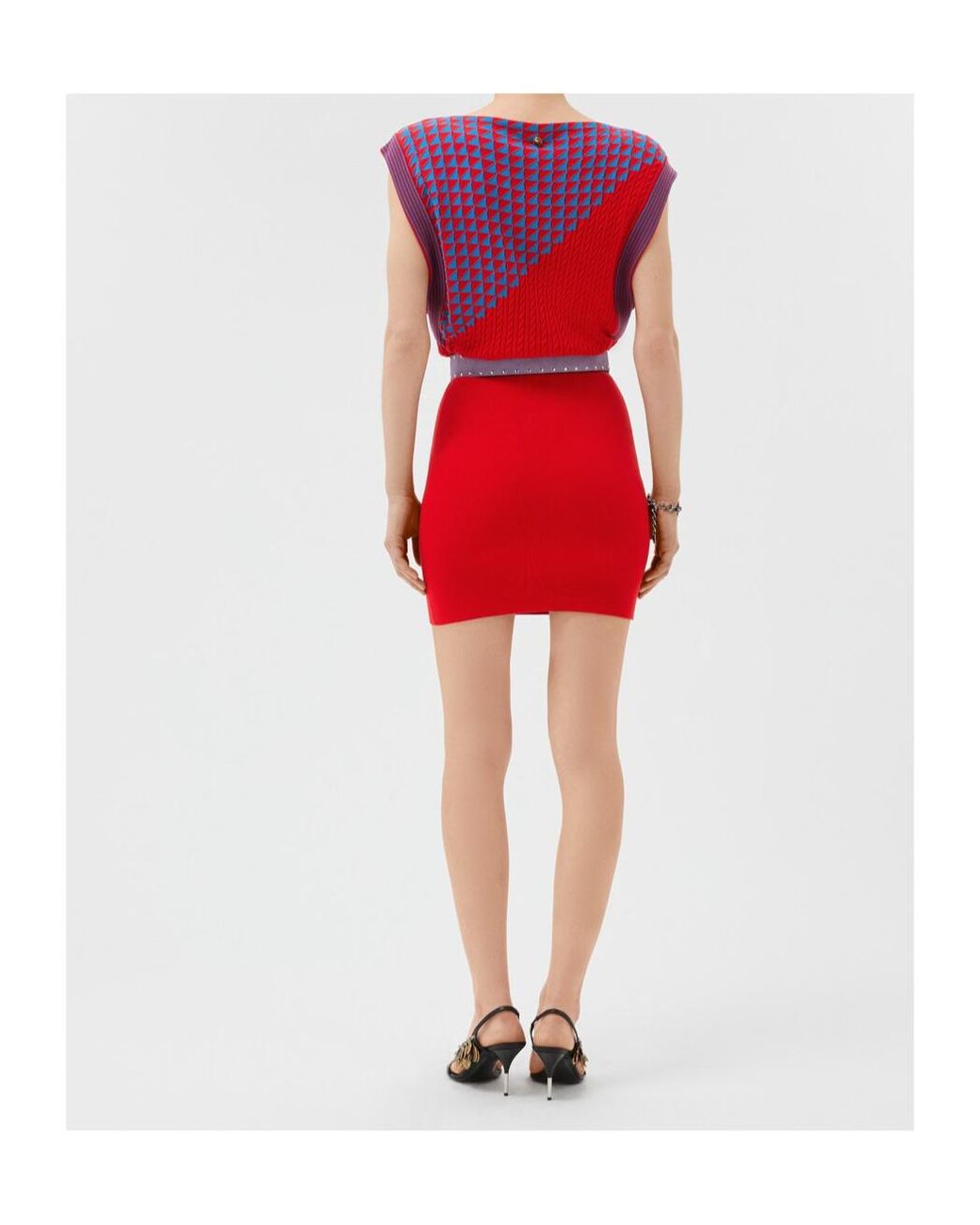 Versace Red Geometric Sleeveless Knitted Dress