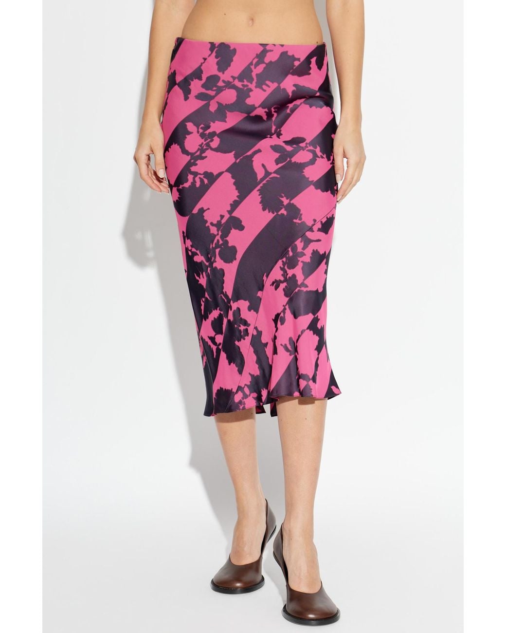 Dries Van Noten Pink Printed Midi Skirt