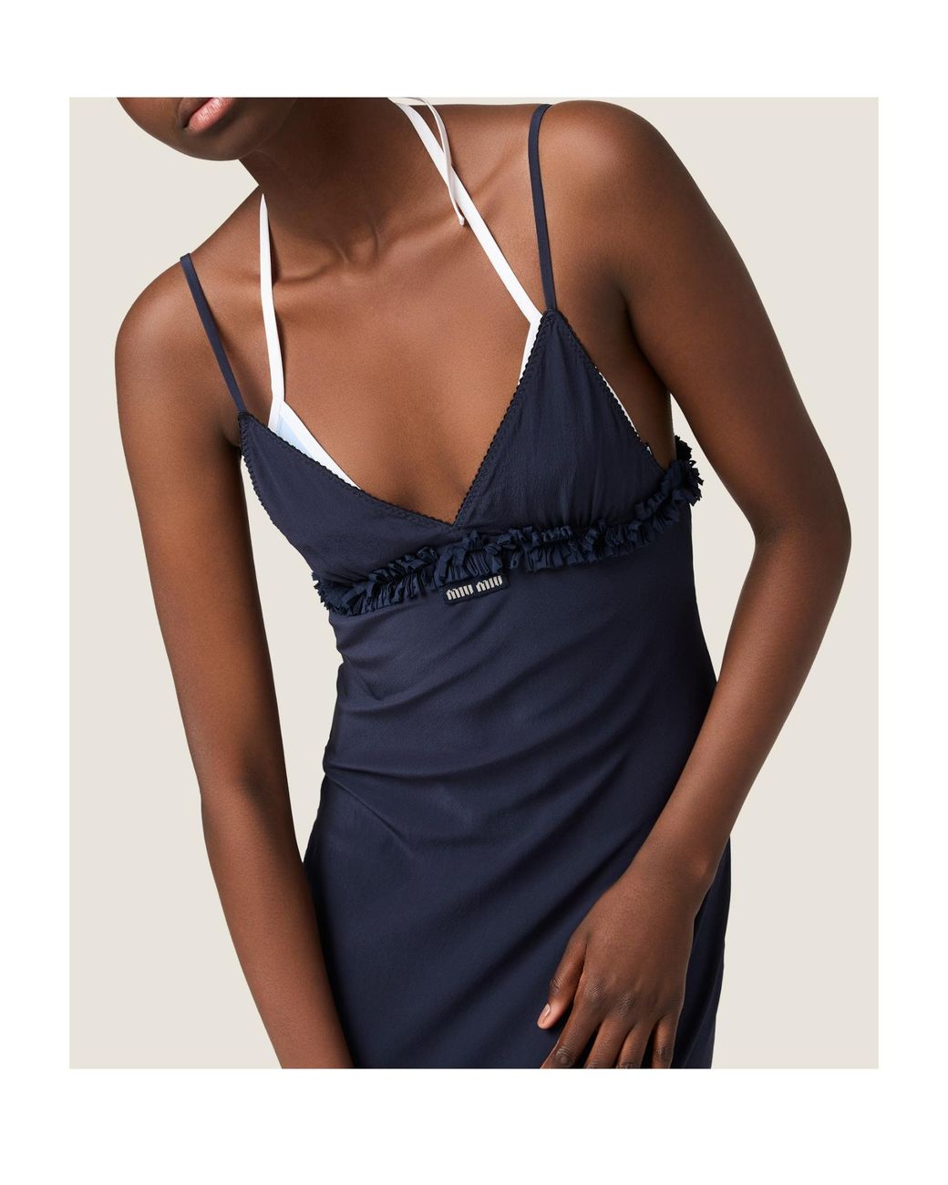 Miu Miu Blue Embroidered Marocain Crepe Dress