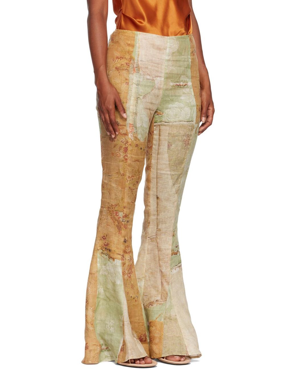 Acne Natural Trompe L'Oeil Print Flared Trousers