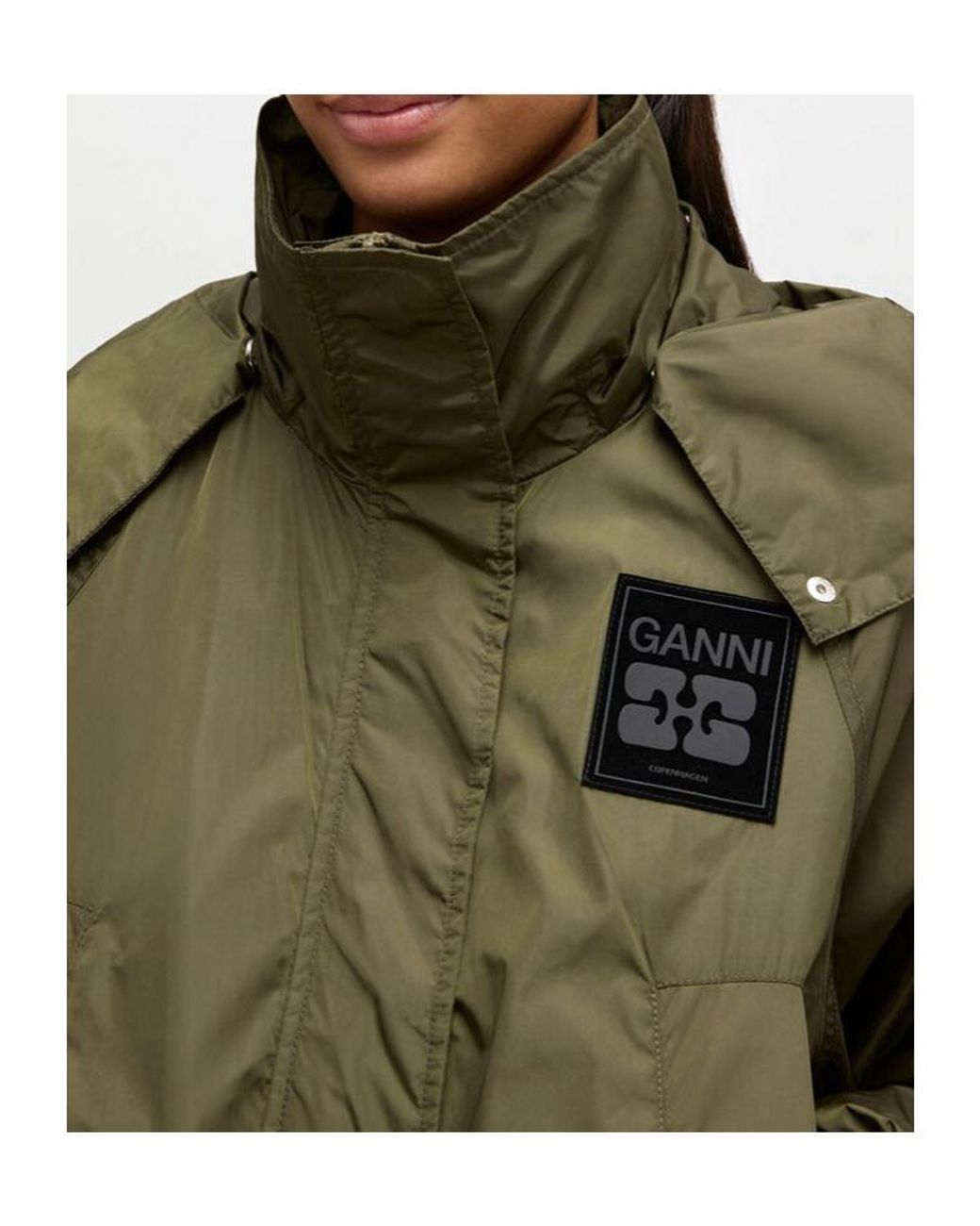 Ganni Green Hooded Parka Coat