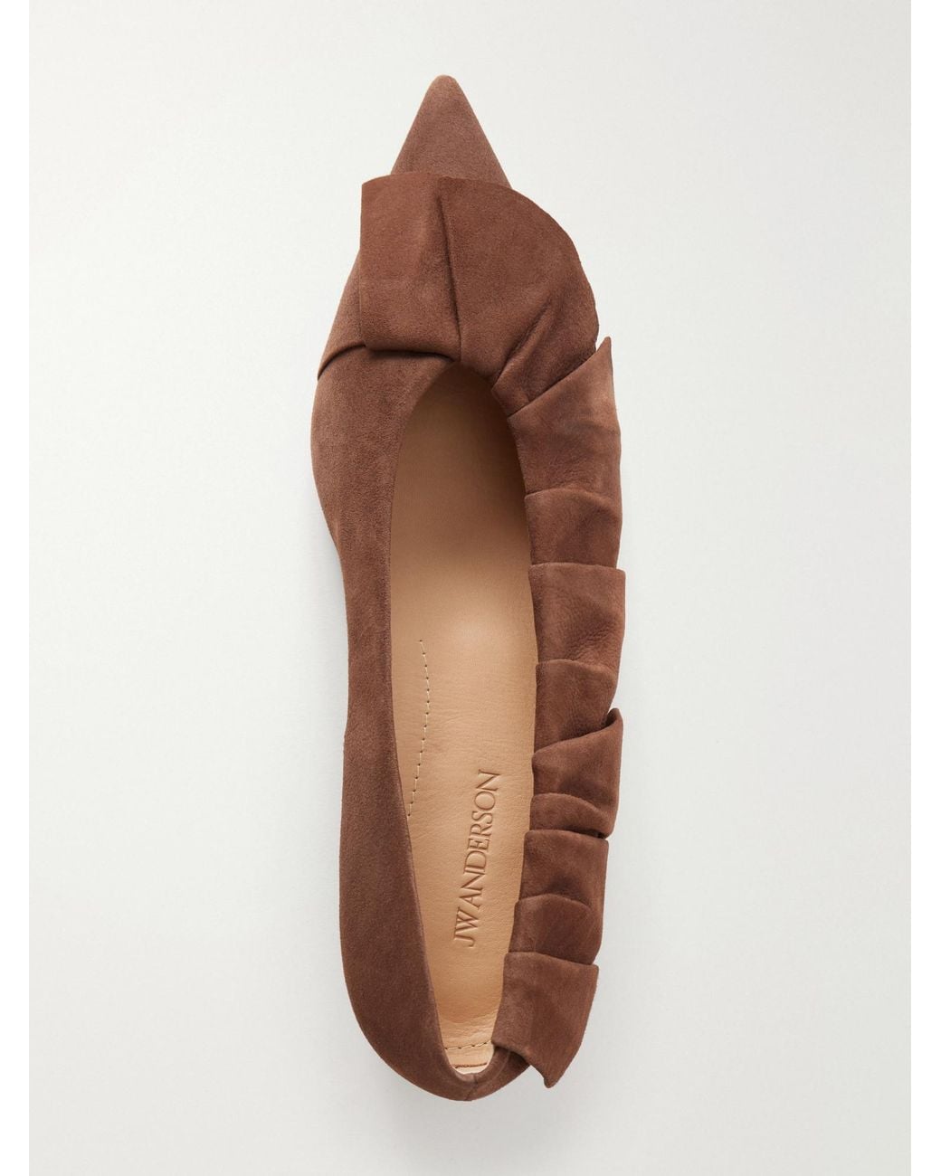 J.W. Anderson Brown Ruffled Nubuck-Trimmed Suede Ballet Flats