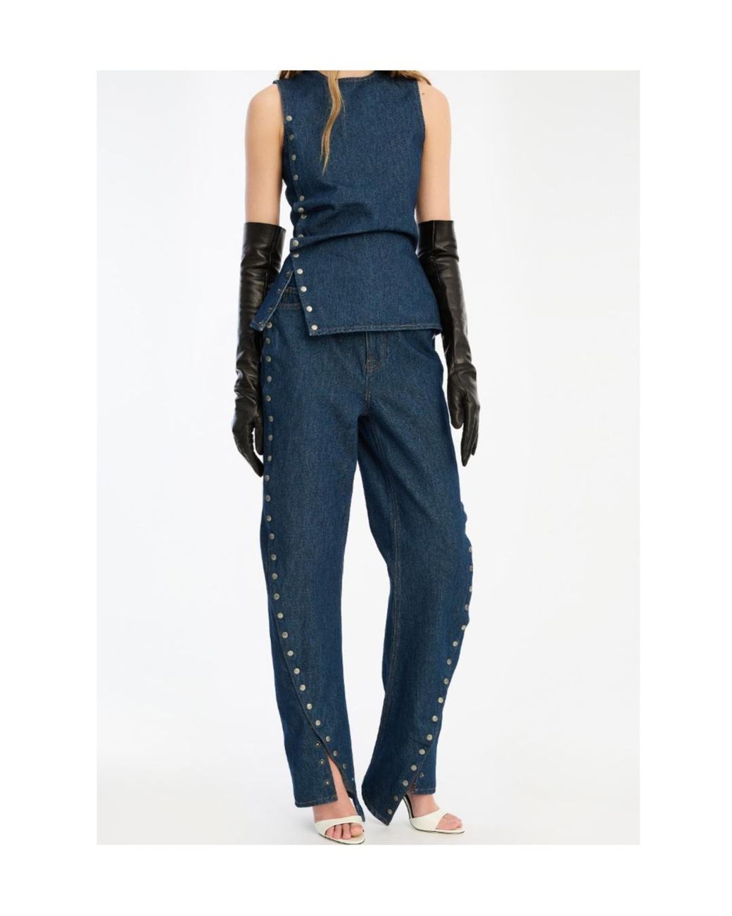 ROTATE BIRGER CHRISTENSEN Blue Wide-Leg Buttoned Jeans