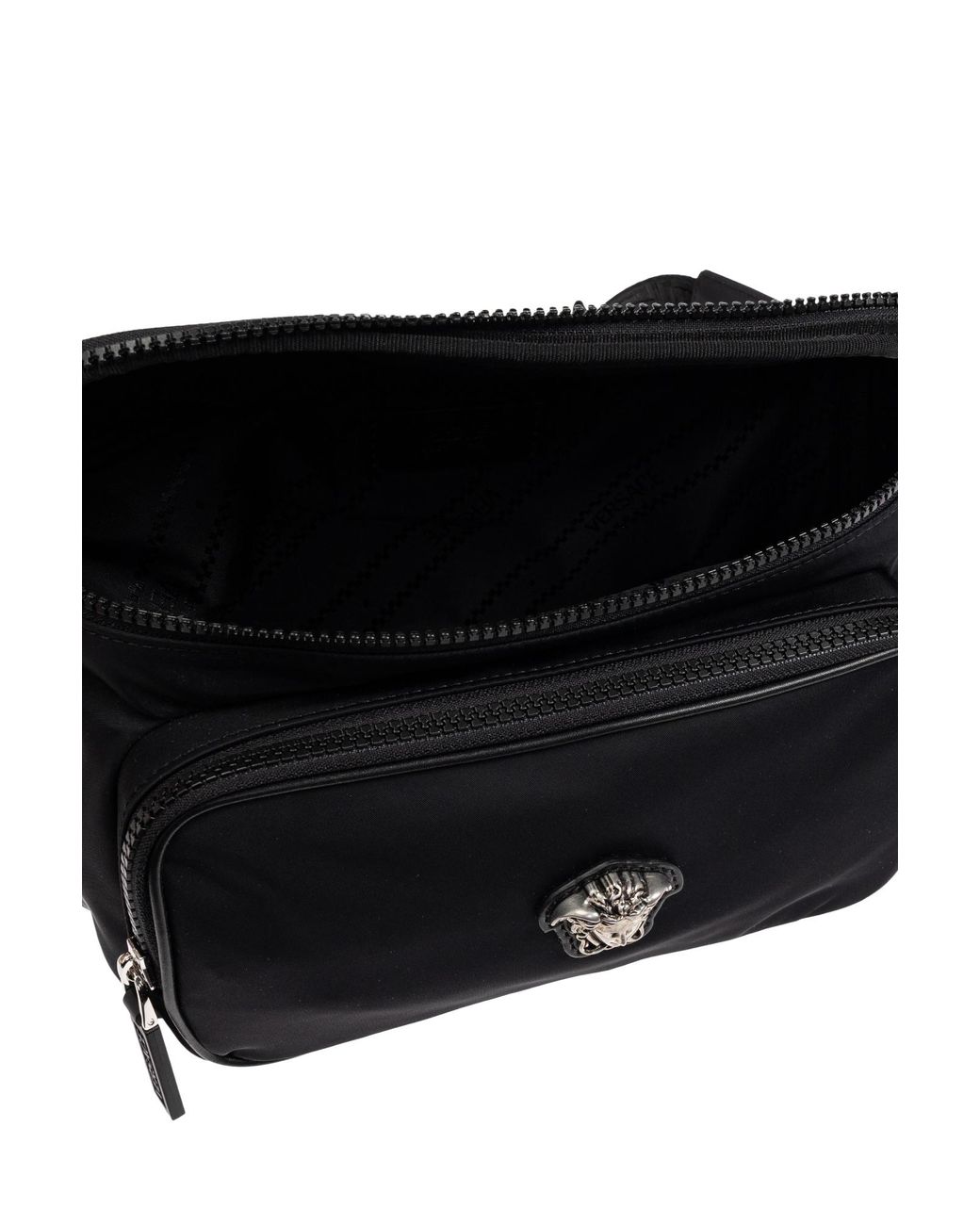 Versace Black Medusa-Head Plaque Zipped Waist Bag for men