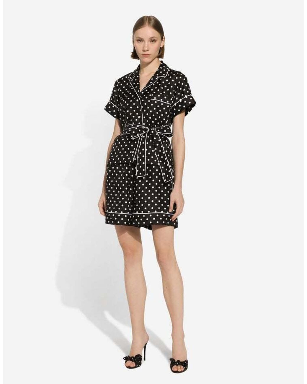 Dolce & Gabbana Black Polka-Dot Printed Pajama Shorts