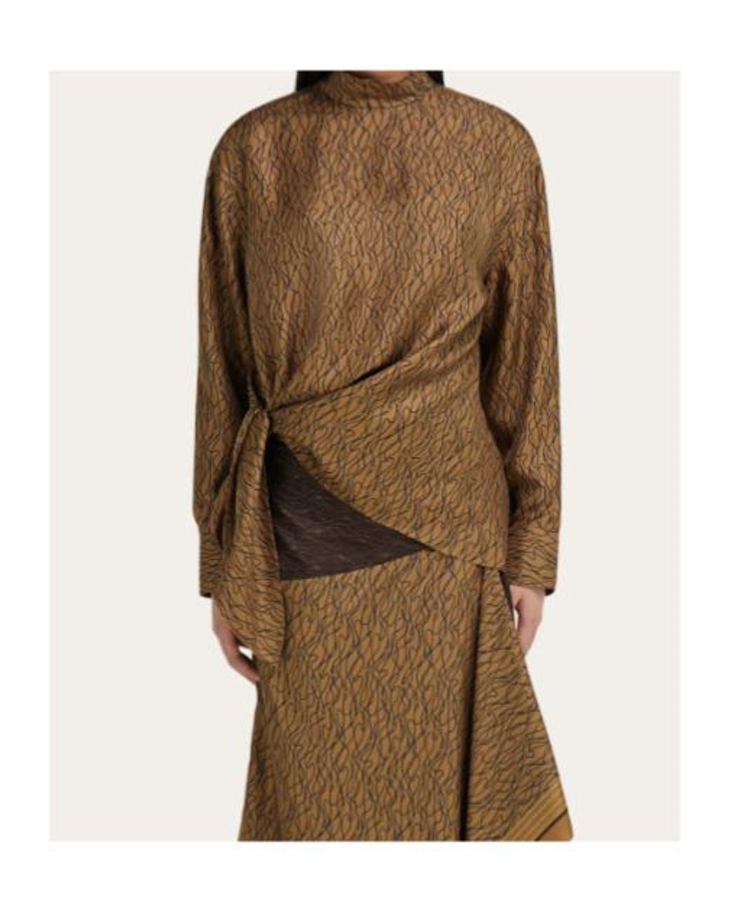 Ferragamo Brown Silk Shirt With Side Knot