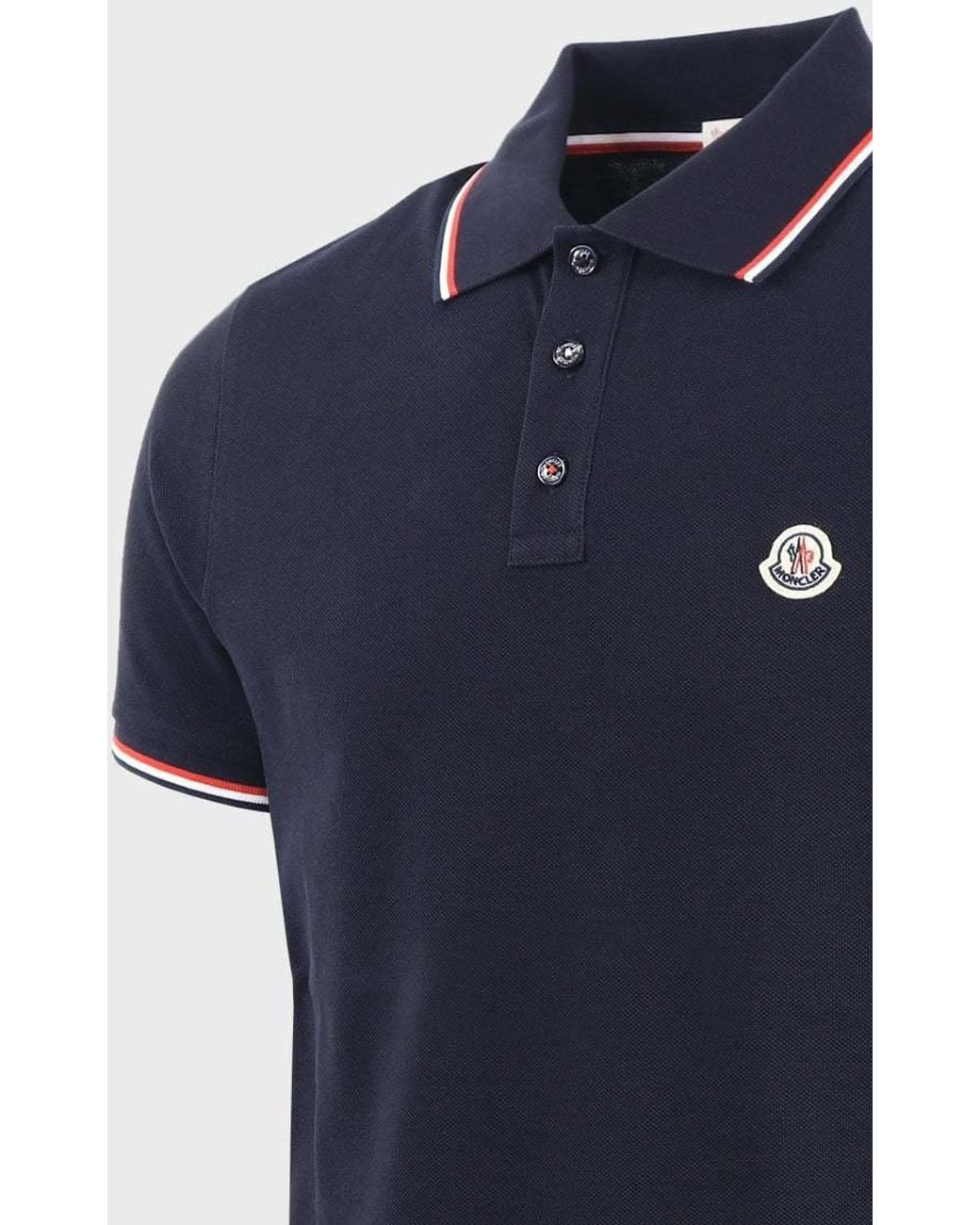 Moncler Blue Logo Patch Short-Sleeved Polo Shirt for men