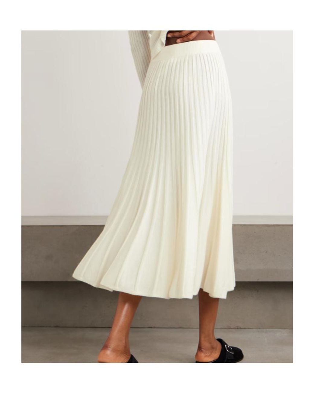 arch4 White Sabrina Pleated Organic Cashmere Midi Skirt