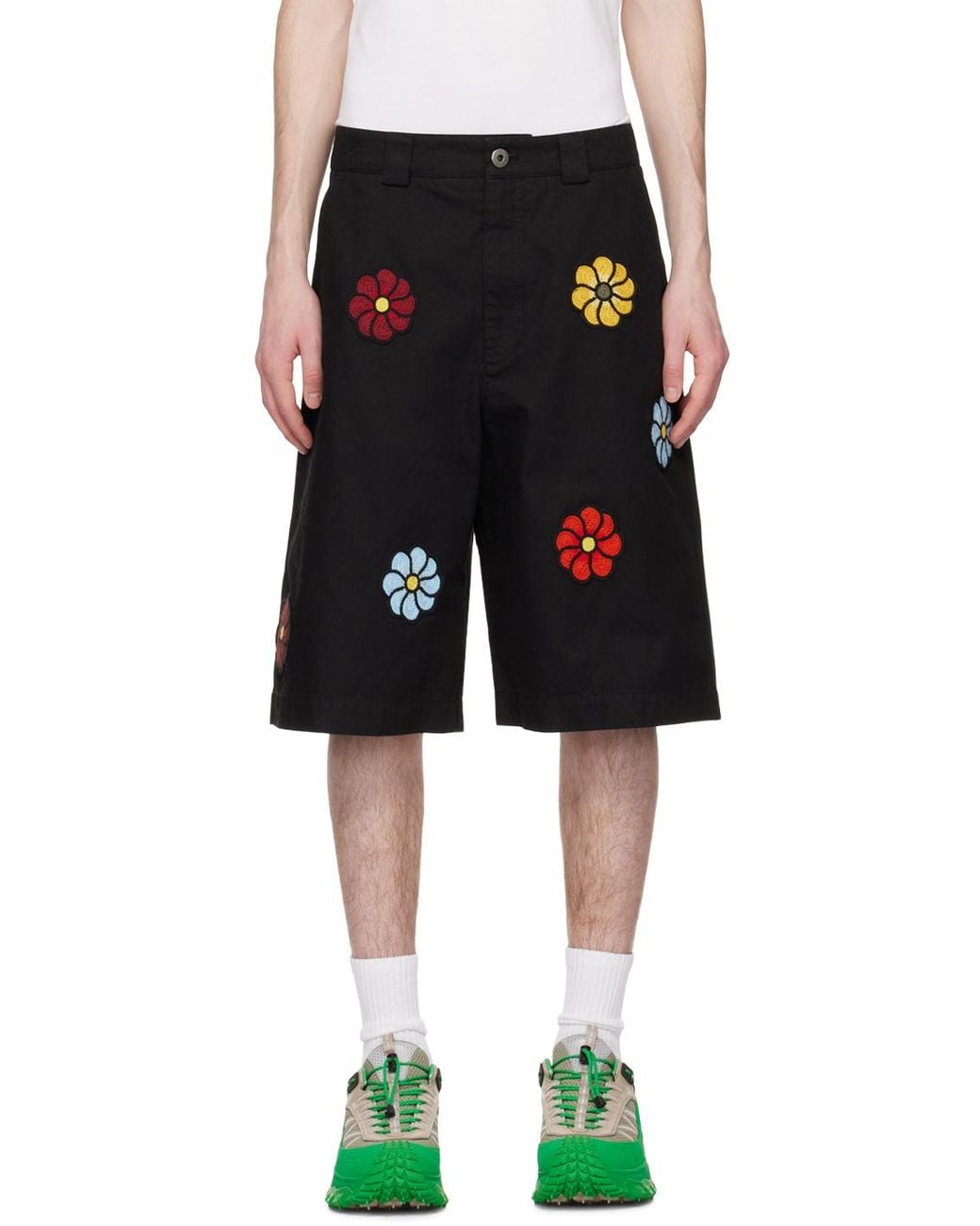 Moncler Black X Jw Anderson Floral Detailed Shorts for men