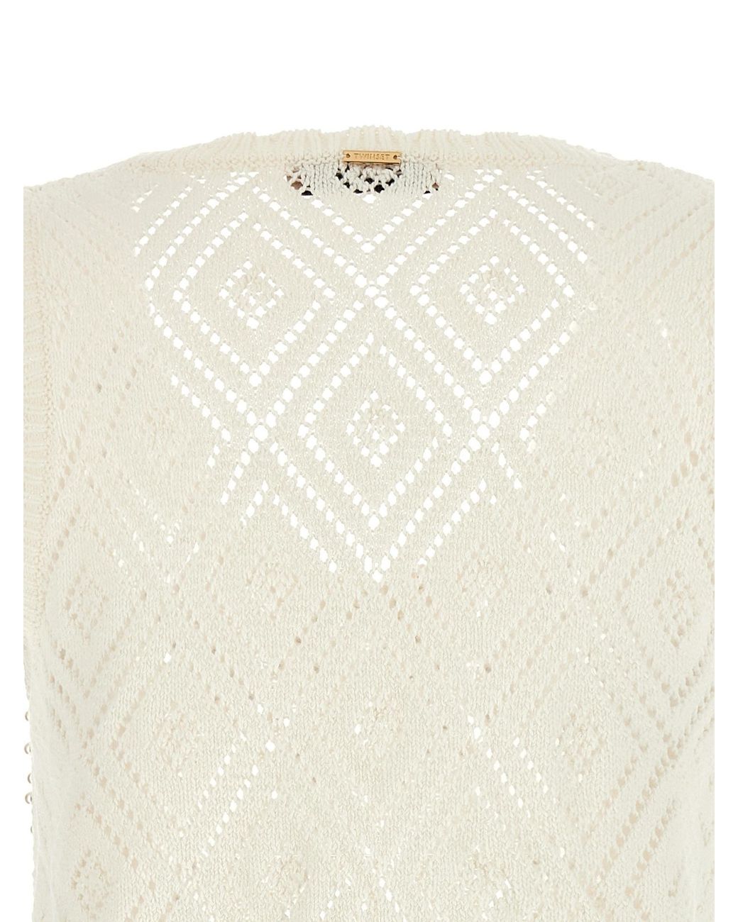 Twinset Natural Pearl-Embellished Knit Tank Top
