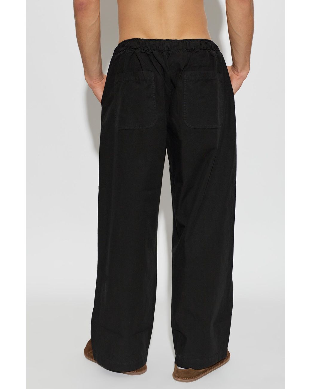 Palm Angels Black Logo Printed Drawstring Trousers for men
