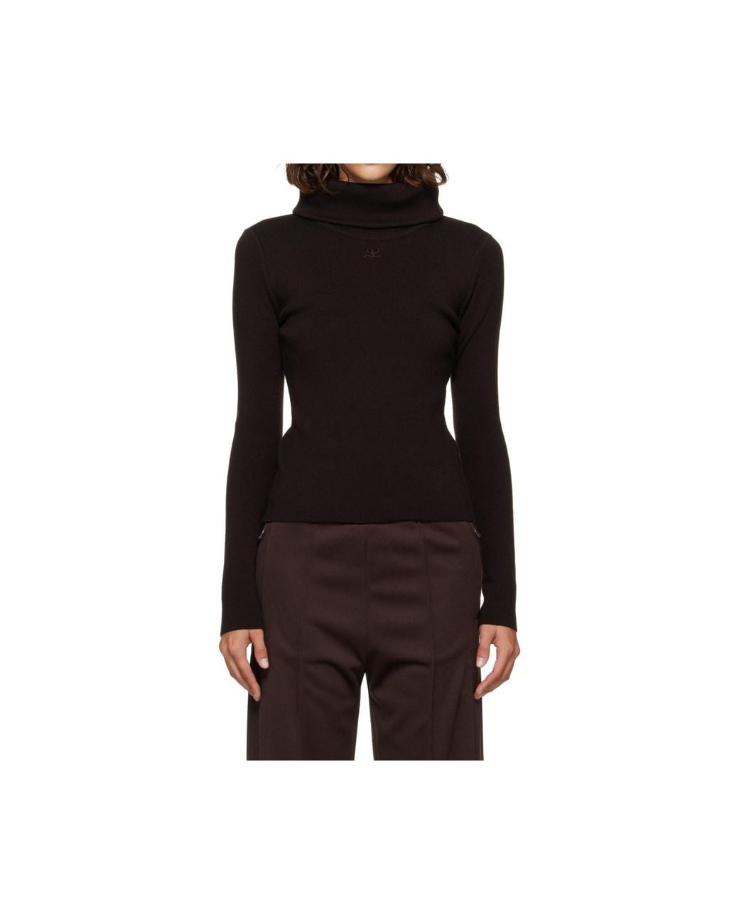 Courreges Black Logo-Embroidered Roll-Neck Sweater